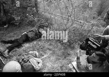 Dreharbeiten zum Film „Hannibal Brooks“ vor Ort in Vorarlberg. Schauspieler Michael J. Pollard. [Automatisierte Übersetzung] Stockfoto