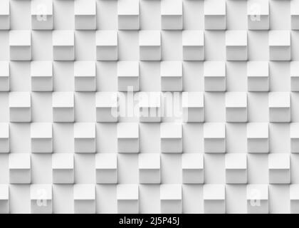 Abstrakter geometrischer weißer Hintergrund aus gekippten Würfeln auf einer Ebene. 3D Rendern Stockfoto