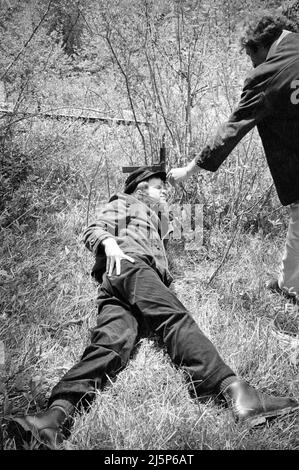 Dreharbeiten zum Film „Hannibal Brooks“ vor Ort in Vorarlberg. Schauspieler Michael J. Pollard. [Automatisierte Übersetzung] Stockfoto