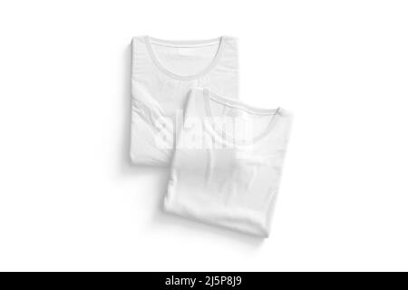 Blank weißes gefaltetes quadratisches T-Shirt im Nachbau, Draufsicht Stockfoto