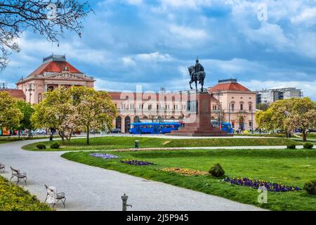 Zagreb Hauptbahnhof und Tomislav Platz Parkblick, Hauptstadt von Kroatien Stockfoto