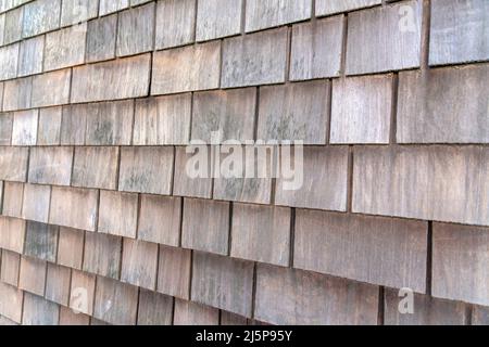 Graue Holzschindelwand in San Francisco, Kalifornien Stockfoto