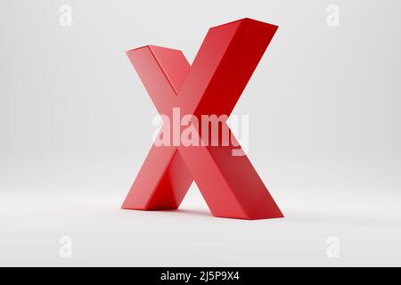 Abstract 3D Darstellung des Buchstaben x auf weißem Hintergrund. Falsches, falsches, unangemessenes Konzept. Stockfoto