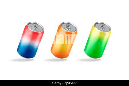 Blank gefärbtes Aluminium 330 ml Soda kann Mockup, keine Schwerkraft Stockfoto