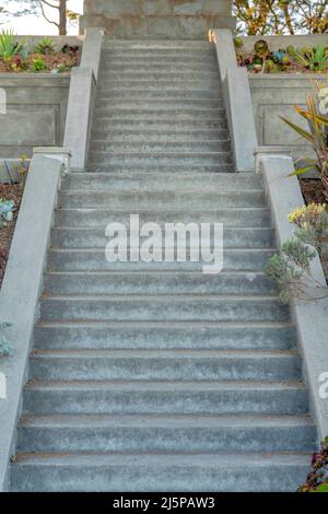 Gerade Außentreppe aus Beton an einem Hang in San Francisco, Kalifornien Stockfoto