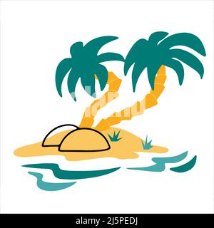 Insel mit Palmen im Meer Sommer-Ikone handgezeichnet im Doodle-Stil Stock Vektor