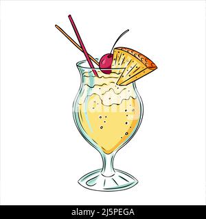 Sommer alkoholischer weicher Cocktail Pina Colada mit einem Stück Ananas. Stock Vektor