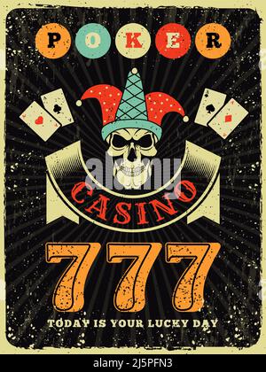 Casino-Poster. Vintage stilisierte Plakat für Casino Spielautomaten Karten Glücksspiel Würfel neuesten Vektor-Vorlage mit Platz für Text Stock Vektor