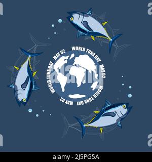 Welt-Thunfisch-Tag-Vektor stilisierte Cliparts Illustration Stock Vektor