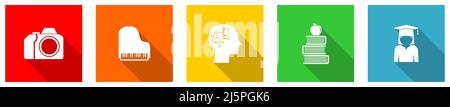 Set von bunten Web flat Design Bildung Vektor-Icons, Kunst, Studie Konzept Tasten für webdesign und mobile Anwendungen auf weißem Hintergrund Stock Vektor