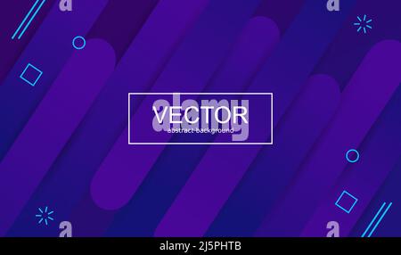 Banner mit chaotischen geometrischen Formen. Bright Blue geometrische Formen und Streifen auf dunkelviolett Stock Vektor