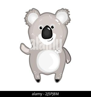 Koala isoliert auf weißem Hintergrund. Schöne Cartoon Koala Bär Charakter Aufkleber. Glücklich niedlichen Koala winkende Hand. Symbol von Australien.Vektor-Illustration Stock Vektor