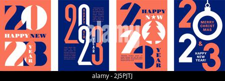 Poster 2023 Design. Kalender Deckblatt Vorlage, Neujahr Typografie korporative Banner. Einrichtung eines Business-Notizbuchs oder Planers mit aufgeräumten, kreativen Nummern Stock Vektor