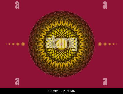 Heilige Geometrie Mandala, luxuriöse gelbe Blume Gold meditative Kreis-Ikone, geometrisches Logo-Design, mystische religiöse Rad, indische Chakra Konzept Zeichen Stock Vektor