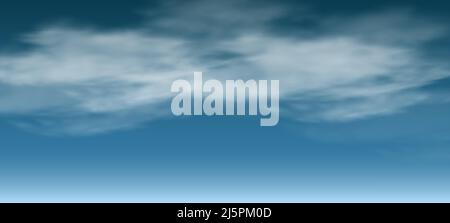 3D realistischer Hintergrund. Wolken am dunkelblauen Himmel. Stock Vektor