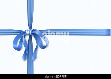 3D realistisches Symbol. Blaues Satinband für rechteckige Schleife mit Schleife. Stock Vektor