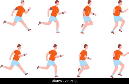 Man-Sequenz wird ausgeführt. Run Charakter Frame Animation 2D Läufer Profil, Sprite Blatt Jogging Bewegungszyklus Fitness Übung schnell Sport Bewegung Kerl, Vektor-Illustration. Die Menschen laufen und joggen Stock Vektor