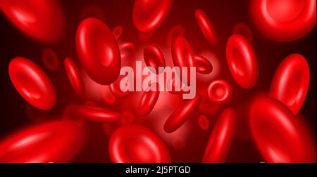 Realistisch strömende Blutzellen. Makrogefäß mit 3D roten Partikeln. Abstrakter Hintergrund der Erythrozyten. Vergrößerter Arterienfluss. Kreislaufsystem Stock Vektor