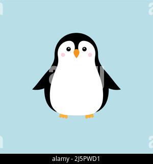 Vektor flache Cartoon kawaii Pinguin auf blauem Hintergrund isoliert Stock Vektor