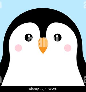 Vektor flache Cartoon kawaii Pinguin Gesicht isoliert auf blauem Hintergrund Stock Vektor