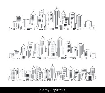 Modernes Stadtbild. Stadtgebäude, Wolkenkratzer skizzieren Zeichnung. Städtischer Bau oder Immobilienkonzept Vektor Stock Vektor