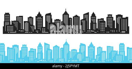 Silhouette einer Stadt. Horizontale Stadtlandschaft mit Wolkenkratzern nahtlos. Gebäude mit Panoramaarchitektur. Urbanes Leben Stock Vektor