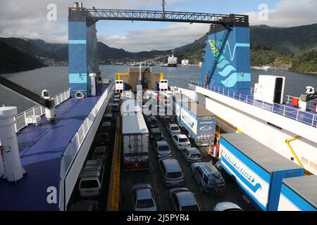 Die Fähre über die Cook Strait, und den Besuch der Städte an beiden Enden - Wellington und Picton ist einer der Höhepunkte der Neuseeland Reise ist die 3 1/2 Stockfoto