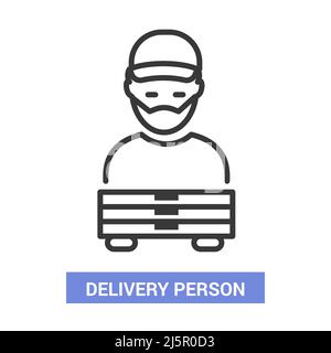 Delivery Person - Vektor-Liniendesign einzelnes isoliertes Symbol Stock Vektor