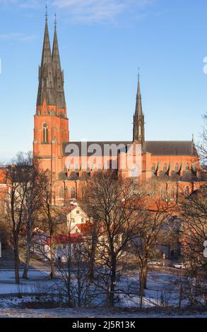 Kirchtürme aus dem 13.. Jahrhundert gotische französische gotische Kathedrale von Uppsalen (Uppsale Domkyrka) die höchste in Skandinavien, Uppsalen, Uppland, Schweden Stockfoto