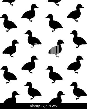 Vektor nahtlose Muster der schwarzen Entlein Silhouette isoliert auf weißem Hintergrund Stock Vektor