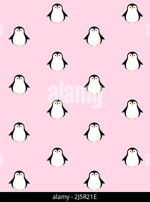 Vektor nahtlose Muster der flachen Cartoon kawaii Pinguin auf rosa Hintergrund isoliert Stock Vektor
