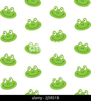 Vektor nahtlose Muster der flachen Cartoon Frosch Gesicht auf weißem Hintergrund isoliert Stock Vektor