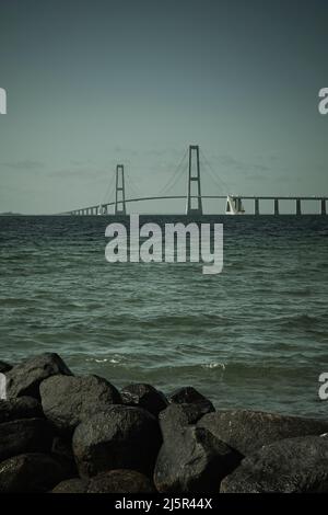 Storebæltsbroen oder Great Belt Bridge, Teil des Great Belt Fixed Link, der die dänischen Inseln Zealand und Fünen verbindet Stockfoto