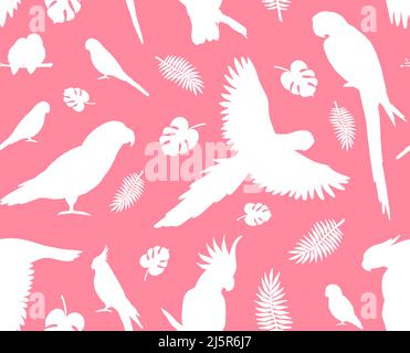 Vektor nahtlose Muster von weißen Papageien Silhouette isoliert auf rosa Hintergrund Stock Vektor