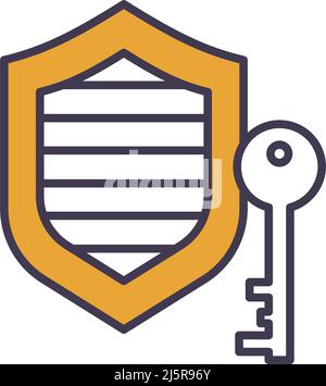 Schild Emblem und Schlüssel Symbol Vektor Smart Home Zeichen Stock Vektor