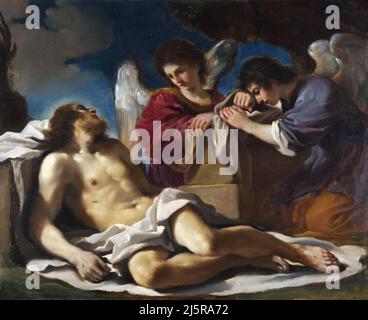 Der tote Christus trauert um zwei Engel von Il Guercino (Giovanni Francesco Barbieri, 1591-1666), Öl auf Kupfer, c. 1617/18 Stockfoto