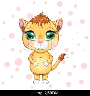 Cartoon-Löwin mit ausdrucksstarken Augen. Wilde Tiere, Charakter, kindisch niedlichen Stil Stock Vektor