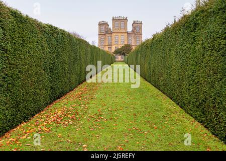 Herbst in Hardwick Hall ein elisabethanisches Haus, das 1590s von Bess of Hardwick, Derbyshire, England, erbaut wurde Stockfoto