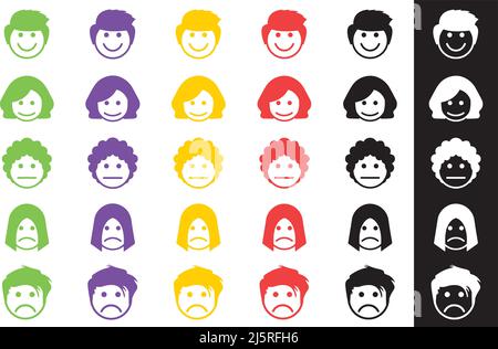 Cartoon Feedback lustige Gesicht emoji Sammlung, Käufer Zufriedenheit Abstimmung, Ranking-Bewertung, Ausgezeichnet, gut, Normal, schlecht schrecklich in Form von Emotionen, lächeln Stock Vektor