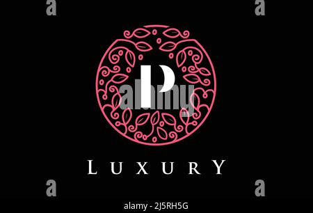 Lila P Buchstabe Logo Luxus. Grüne Schönheit Kosmetik Logo Monogramm. Stock Vektor