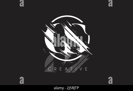 Weißes GS-Letter-Logo mit Vintage-Grundge-Schliff-Design. Vektor Des Symbols „Destroyed Drawing Elegant Letter“. Stock Vektor