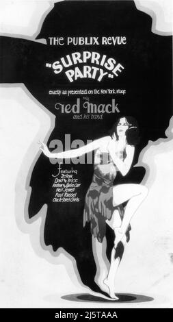 Handgemalte Ausstellung um 1930 für die Publix Revue SURPRISE PARTY mit TED MACK und seinen Jazzmaniacs Live Prolog für Paramount Publix Movie Theatres Stockfoto