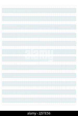 Diagrammpapier. Bedruckbares Rasterpapier mit Stabpapier auf weißem Hintergrund. Ein leeres Notenblatt mit Personal. Geometrisches Muster für Komposition, Bildung Stock Vektor