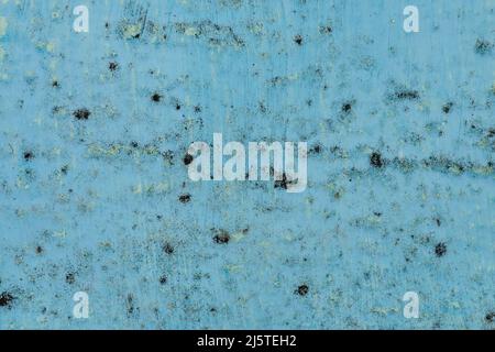 Schwarze Flecken von Schimmel und Pilzbakterien an einer blauen Wand in einem Haus oder einer Wohnung. Das Konzept von übermäßiger Luftfeuchtigkeit, unsachgemäßem Luftaustausch und Kondensation. Schade für die Gesundheit. Stockfoto