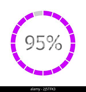 Runder Ladebalken mit 95 Prozent gefüllter Oberfläche. Symbol „Fortschritt“, „Warten“ oder „Herunterladen“, unterteilt in Segmente von 1 bis 20. Infografik-Element für die Website-Oberfläche. Vektorgrafik flach Stock Vektor