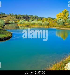 Herbstfarben entlang des Musselshell-Flusses in der Nähe von lavina, montana Stockfoto