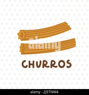 Logo für Churros oder Churreria. Traditionelles spanisches Gebäck. Vektorgrafik für Design und handgeschriebenen Text. Stock Vektor