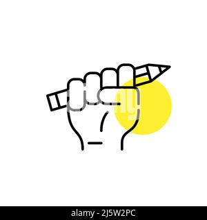 Künstler und Designer-Ikone. Hand hält einen Bleistift hoch. Pixel-perfektes, bearbeitbares Strichsymbol Stock Vektor