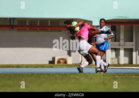 2022 wurde auf den Bahamas ein Sieben-Qualifikationsturnier im Rugby AUSGETRAGEN Stockfoto