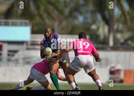 2022 wurde auf den Bahamas ein Sieben-Qualifikationsturnier im Rugby AUSGETRAGEN Stockfoto